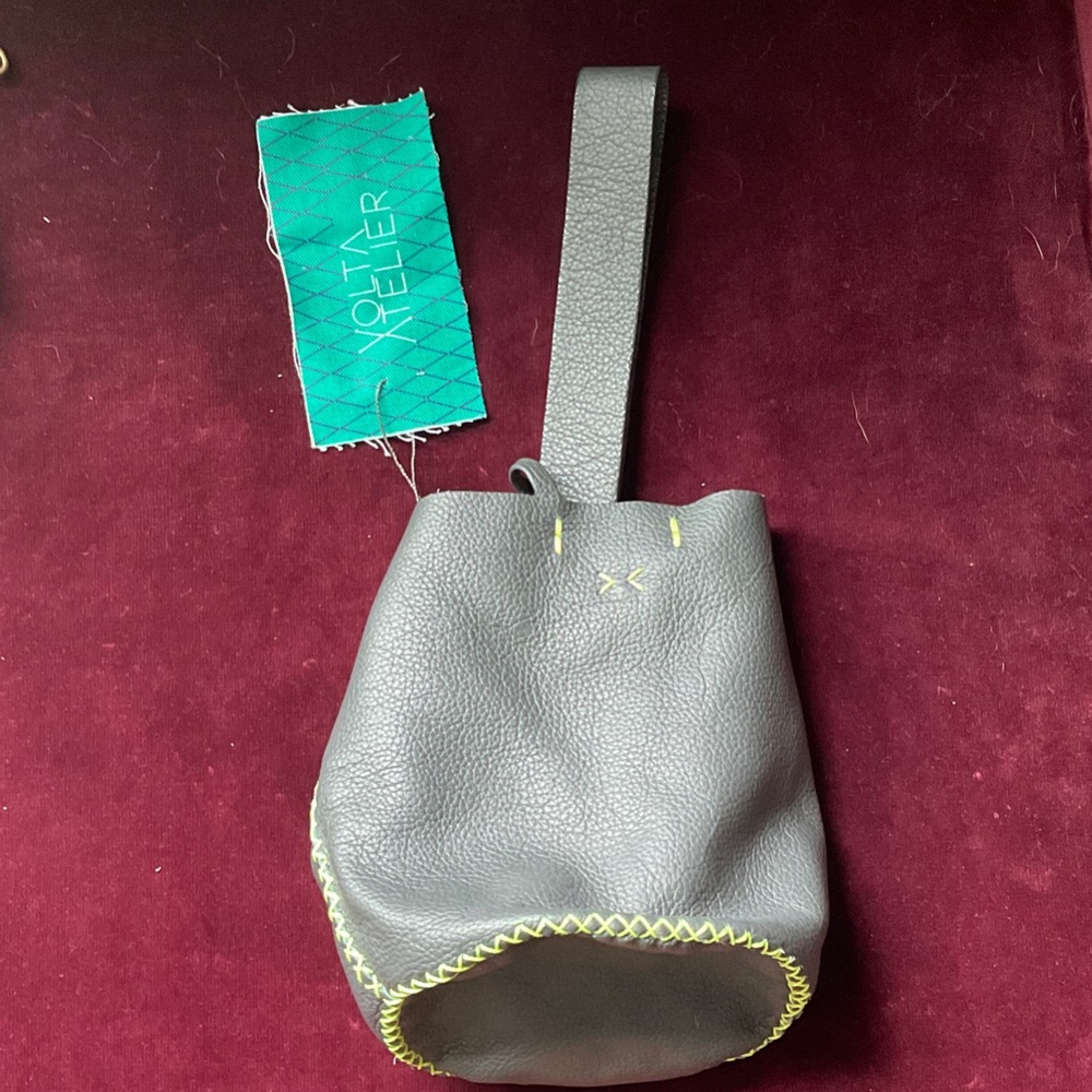 Gray Leather Wristlet by